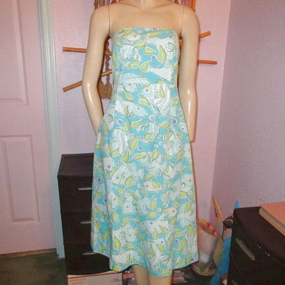 Vtg Lilly Pulitzer Sabrina Strapless Atlantis Dress Size 10 Glitter Fit & Flare - Picture 1 of 10
